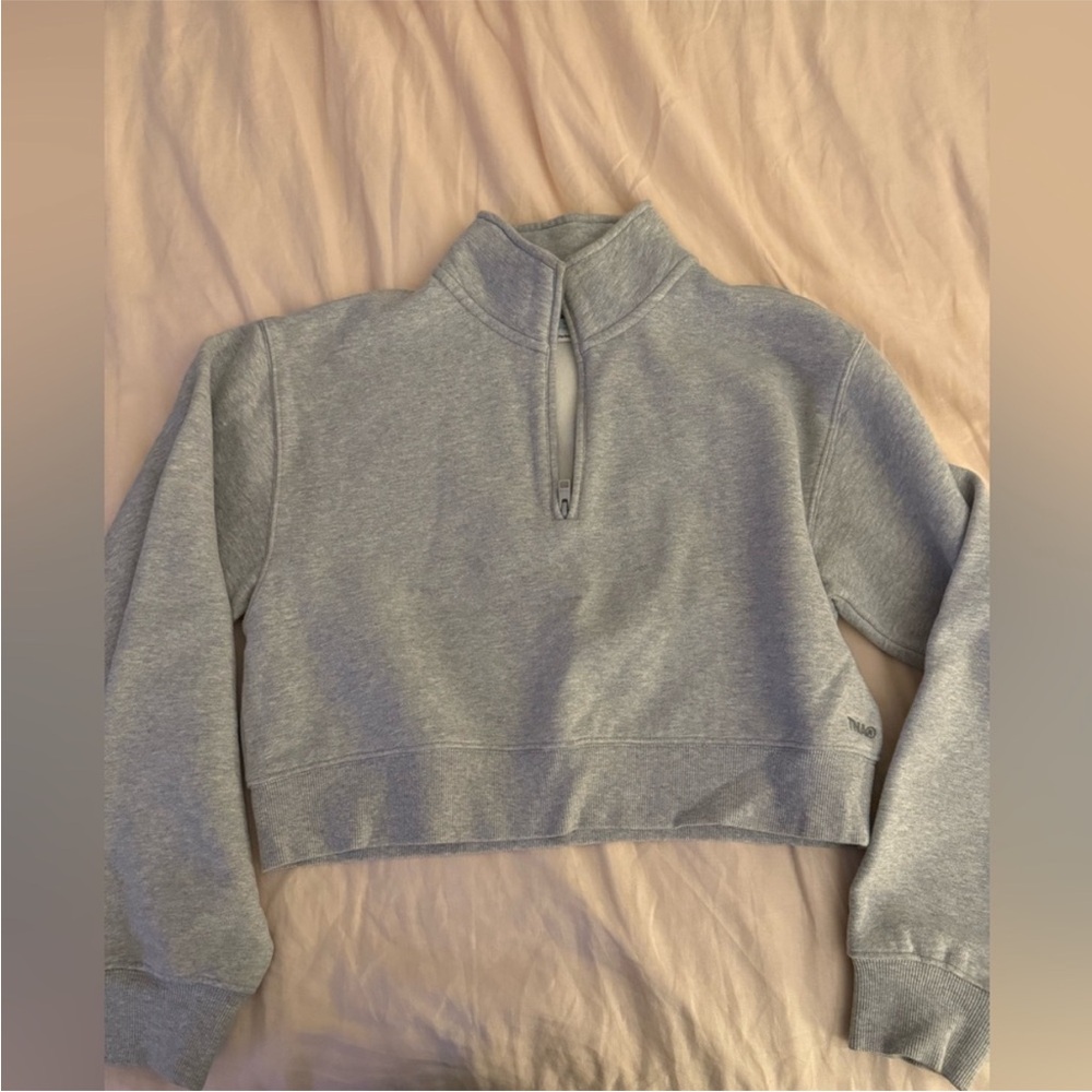 TNA Gray Cropped Long Sleeve 1/4 Zip Hoodie